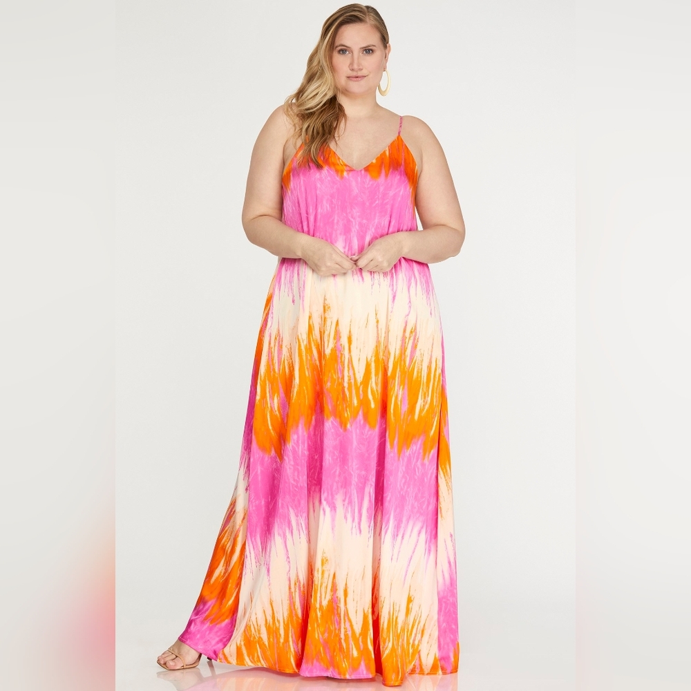 Vibrant Pink and Orange Maxi Dress